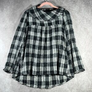 Free People Top Womens Size Small Black White Plaid Walk In The Park Tunic Boho